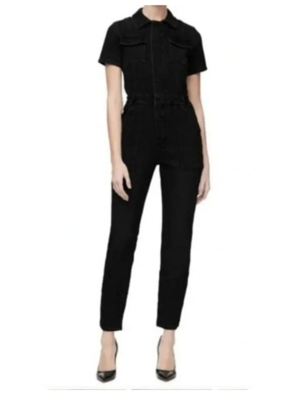 YFB Black Short Sleeve Denim Porter Jumpsuit sz S
